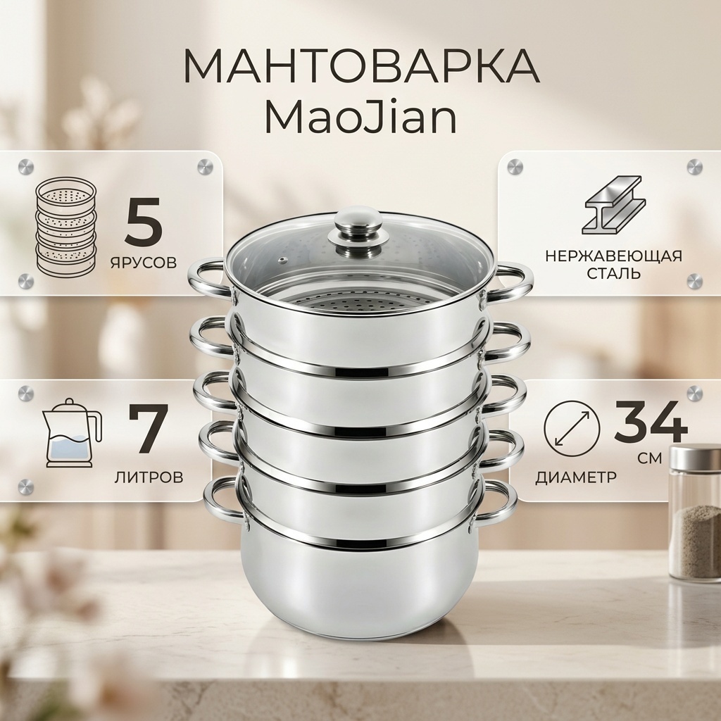Мантоварка 7 л, Maojian алюминий, количество ярусов: 5