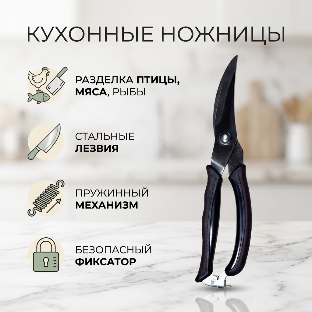 Ножницы кухонные нержавеющая сталь, 1 шт