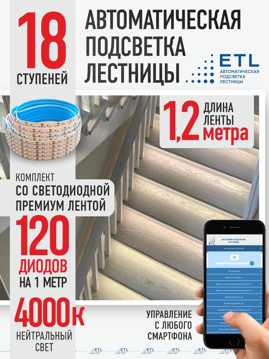 Светодиодная лента ETL дневной 18 м