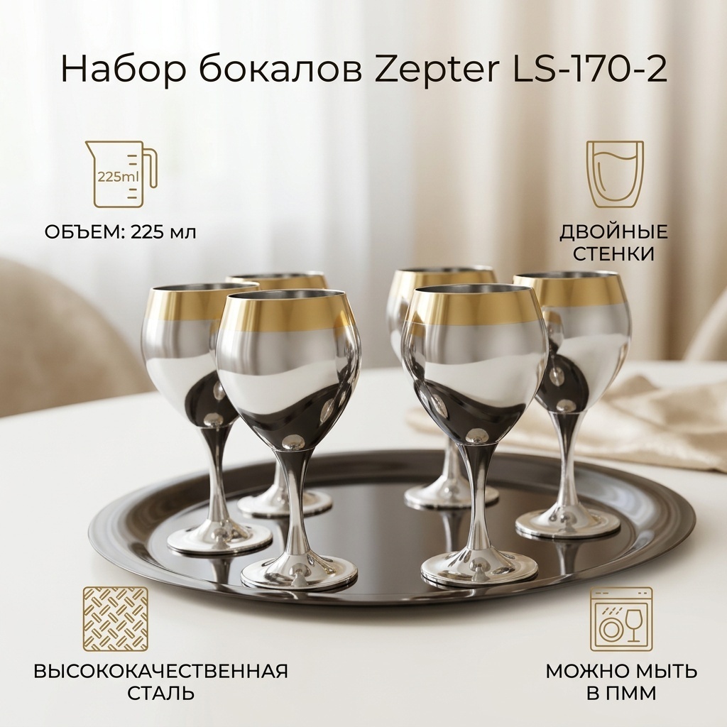 Набор бокалов Zepter 225 мл, сталь, 12 шт