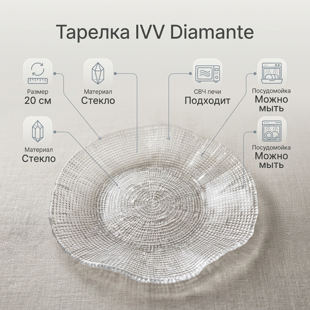 Тарелка IVV 20 см, 1 шт, стекло