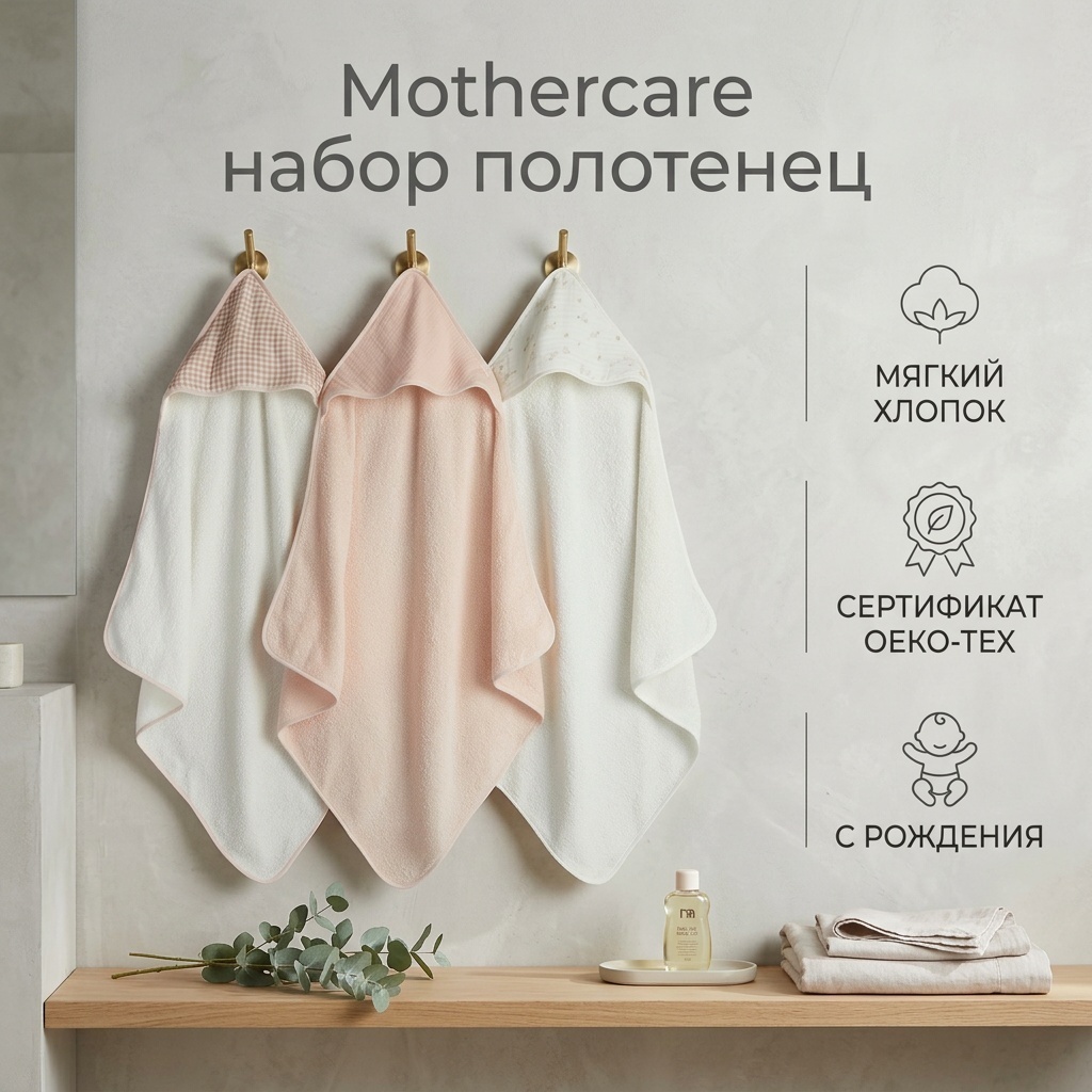 Набор полотенец Mothercare 75x75 см, хлопок, 3 шт,