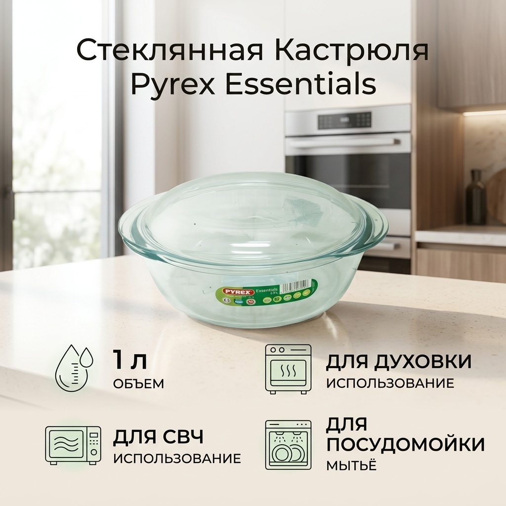 Кастрюля 1 л, Pyrex 207А000/3 стекло
