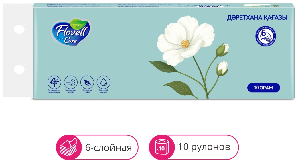 Flovell Care туалетная бумага 6-слойный 10 шт, первичная целлюлоза