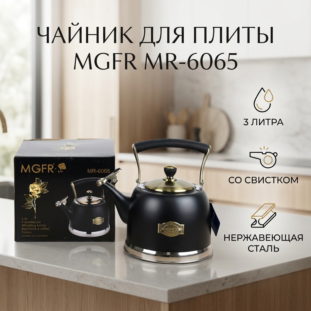 Чайник MR-6065 3 л, нержавеющая сталь