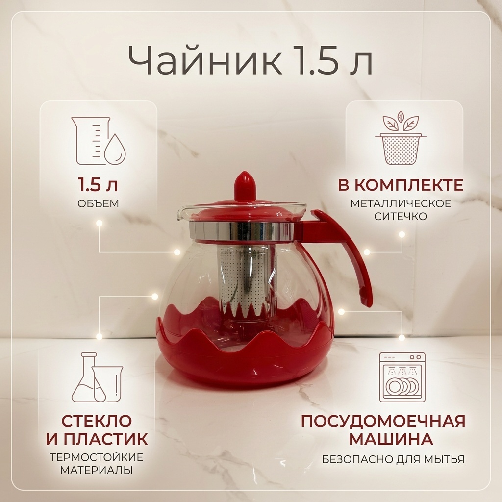 Чайник 30358445_213233325 1.5 л, пластик, стекло