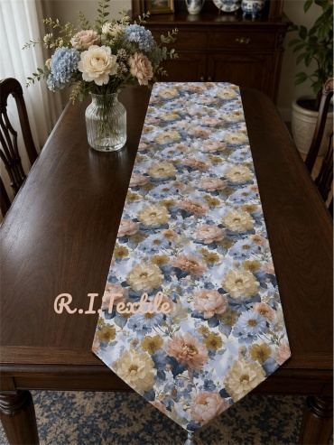 Дорожка на стол R.I.Textile Розы пудра 20040r 200x40 см, полиэстер, хлопок, дак, 1 шт