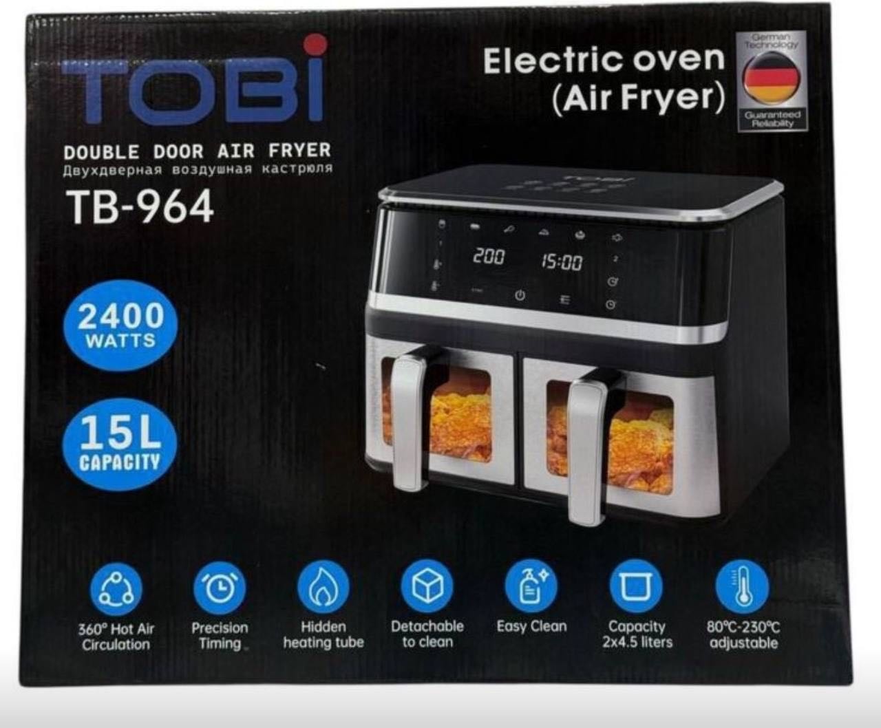 Двойной аэрогриль TOBI TB-964 15 л черный, серый
