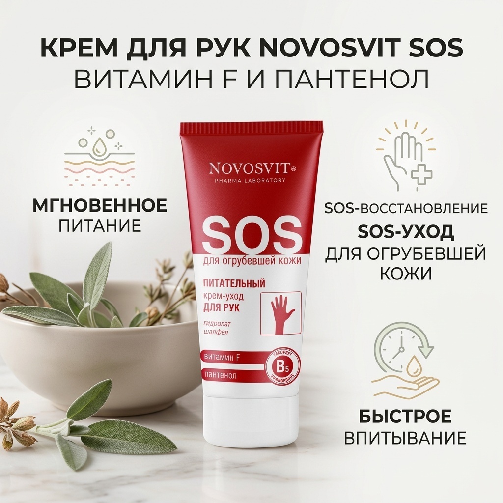 Novosvit Sos витамин F и пантенол крем для рук 75 мл