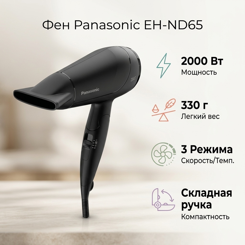 Panasonic EH-ND65-K865 компактный фен черный