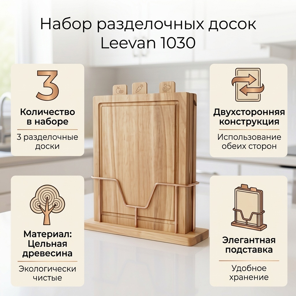 Leevan набор разделочных досок 1030 3 шт, дерево