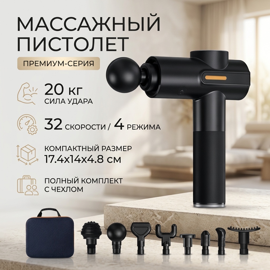 Массажер PRO Премиум массажный пистолет перкуссионный, вибрационный
