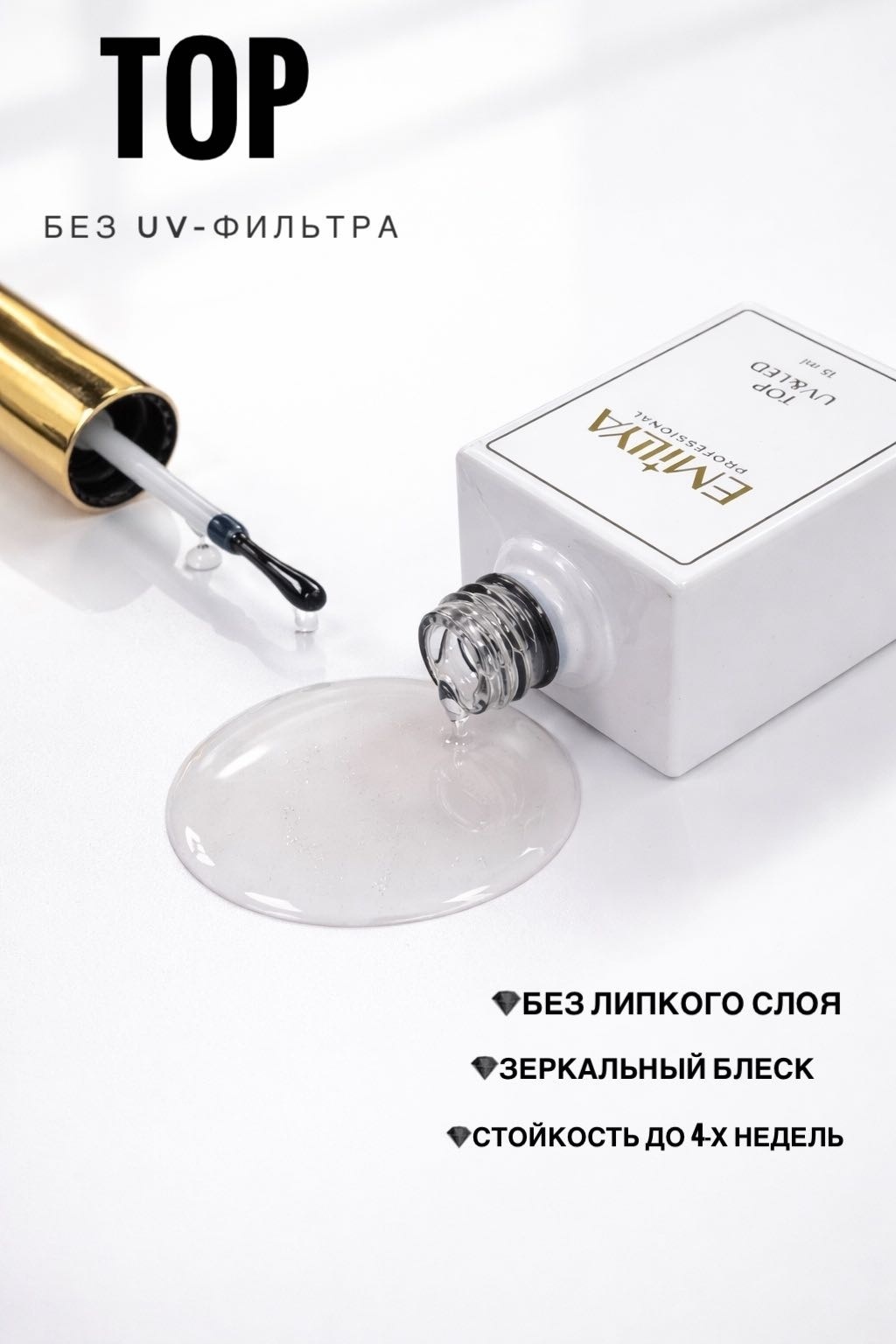 Emiliya Professional верхнее покрытие ТОП Прозрачный глянцевое 15 мл