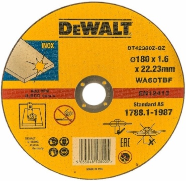 Диск отрезной абразивный 180x22х1.6 мм, DeWALT DT42380Z