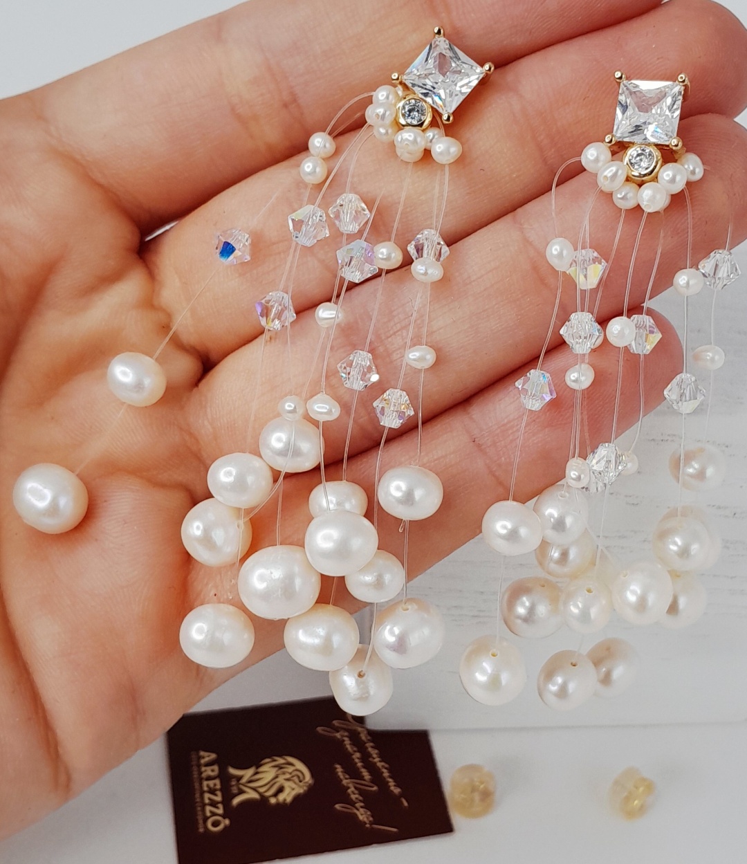 Серьги Arezzo ювелирный сплав, жемчуг, кристаллы Swarovski