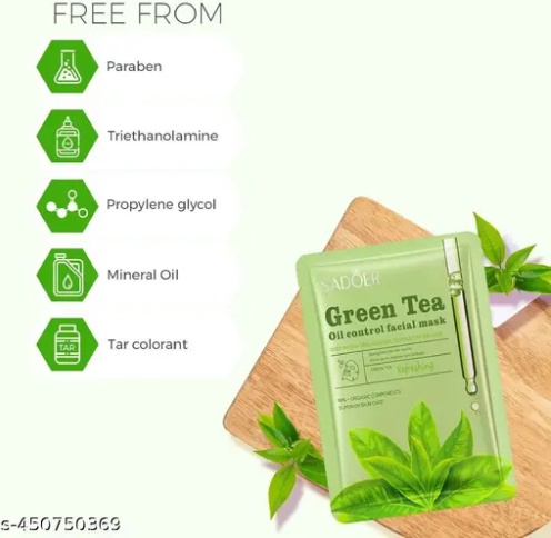 Маска для лица SADOER тканевая Green Tea Oil Control Refreshing facial mask 25 мл, фото 2