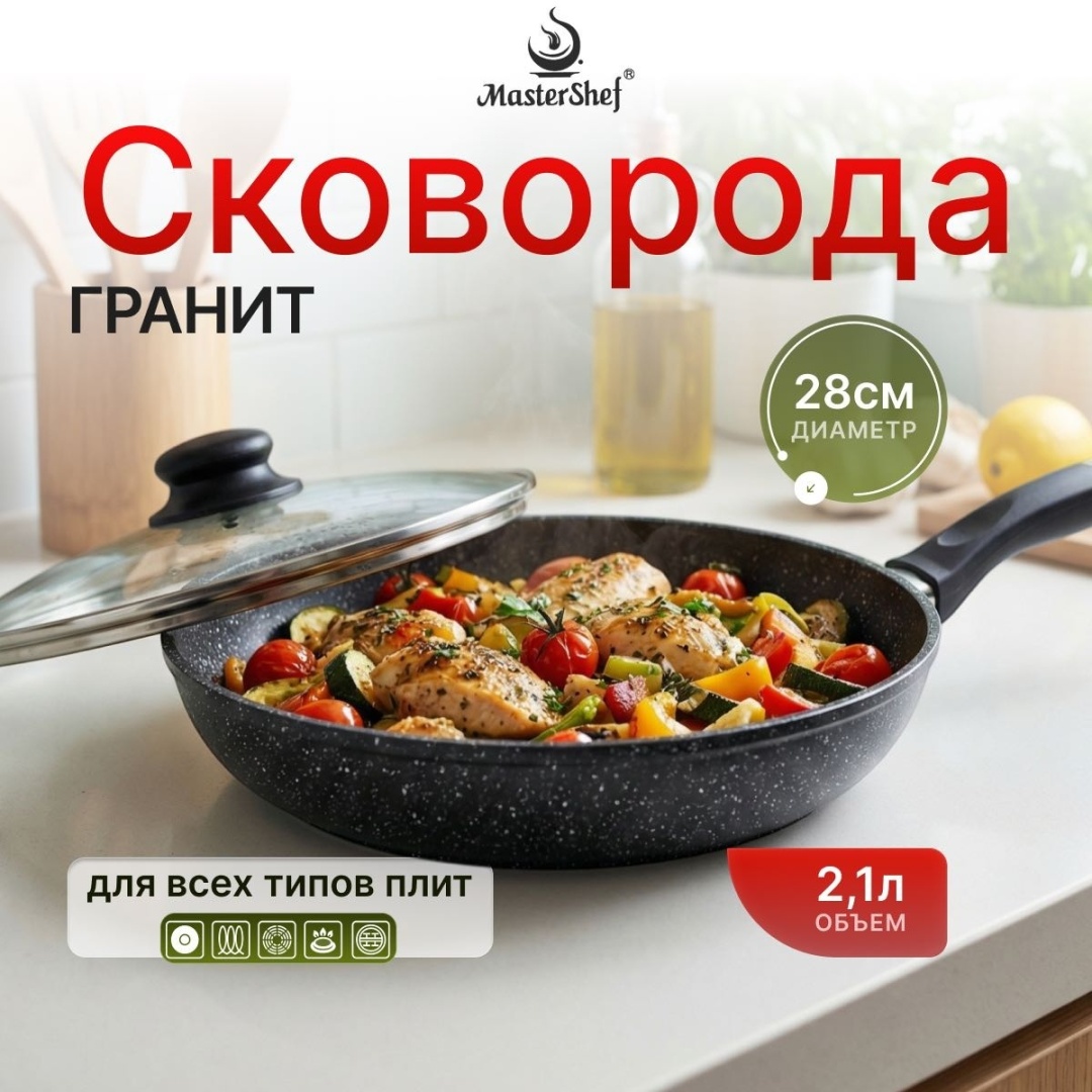 Сковорода MasterShef BW-1618 28.5 см с антипригарным покрытием, алюминий