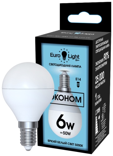 Eurolight 6W E14, светодиодная, яркий белый