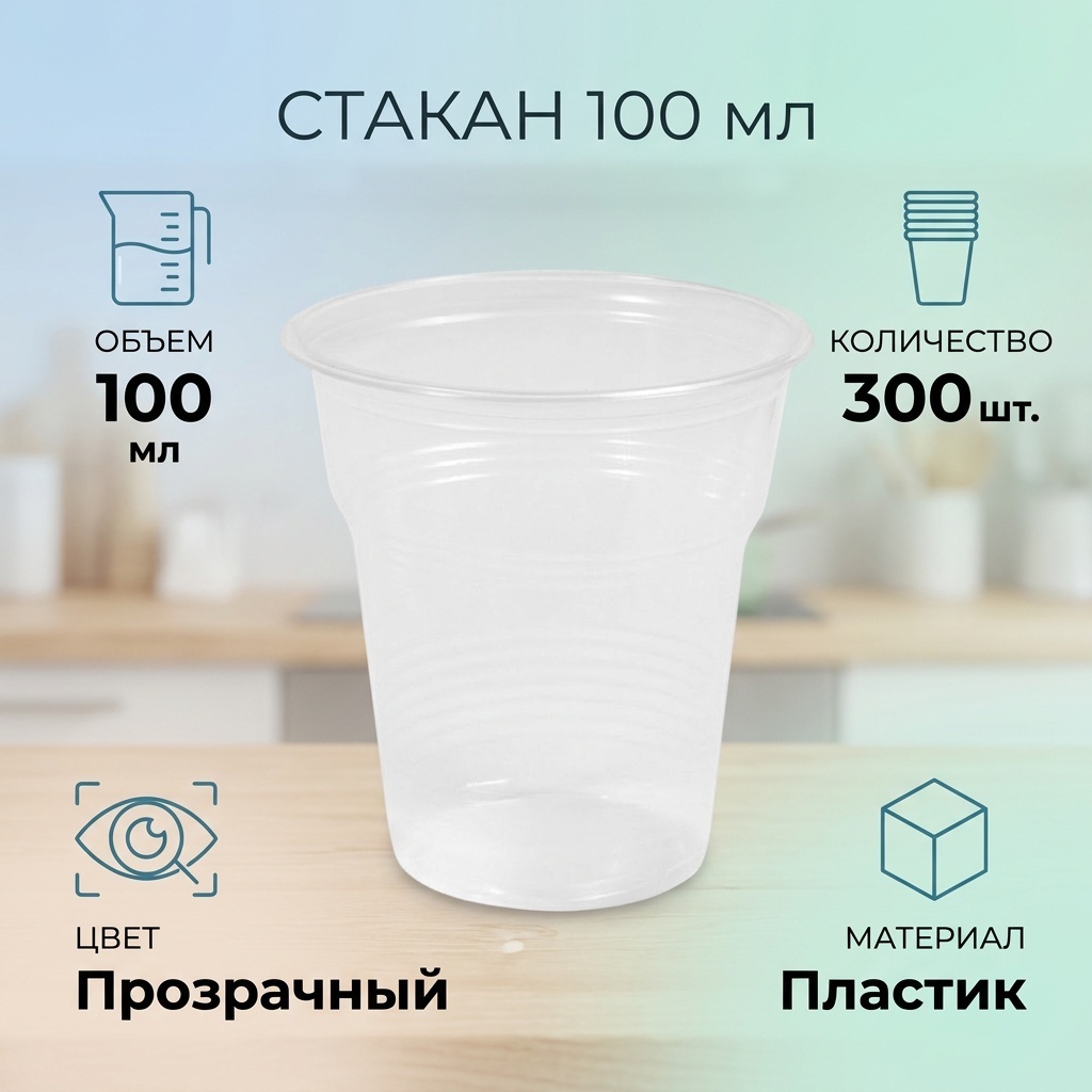 Стакан 100 мл прозрачный 300 шт