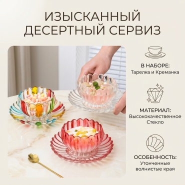 Сервиз на 2 персоны , предметов: 2, десертный, керамика, стекло