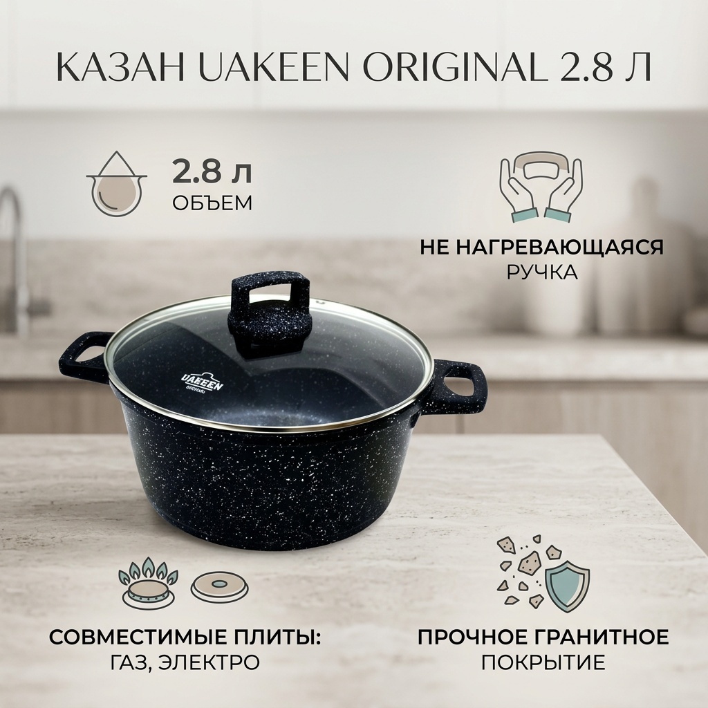 Казан Uakeen 2.8 л, гранит