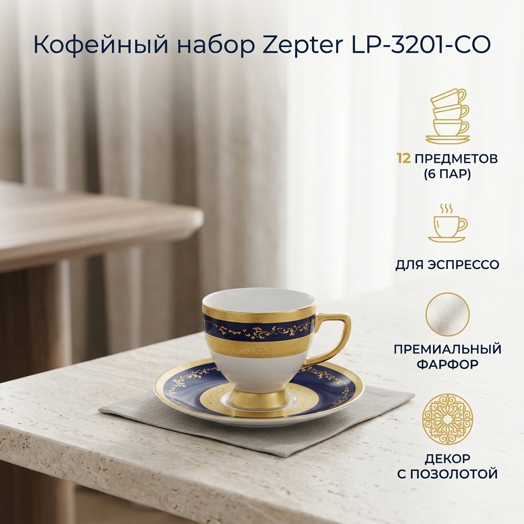 Кофейная пара Zepter , 120 мл, фарфор, 6 шт.