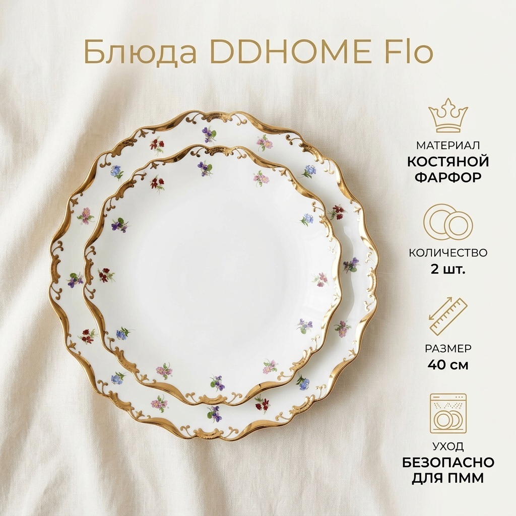 Блюдо DDHOME flo 40х40 см, костяной фарфор, 2 шт