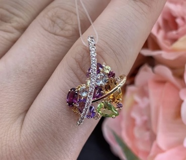 Подвеска PLATINA ZOLTO jewelry_сердце_цветное вес 2.36 г золото, аметист, топаз, хризолит