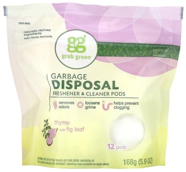 Таблетки Grab Green Garbage Disposal Freshener & Cleaner Pods, Thyme with Fig Leaf, 12 Pods, 5.9 oz (168 g)