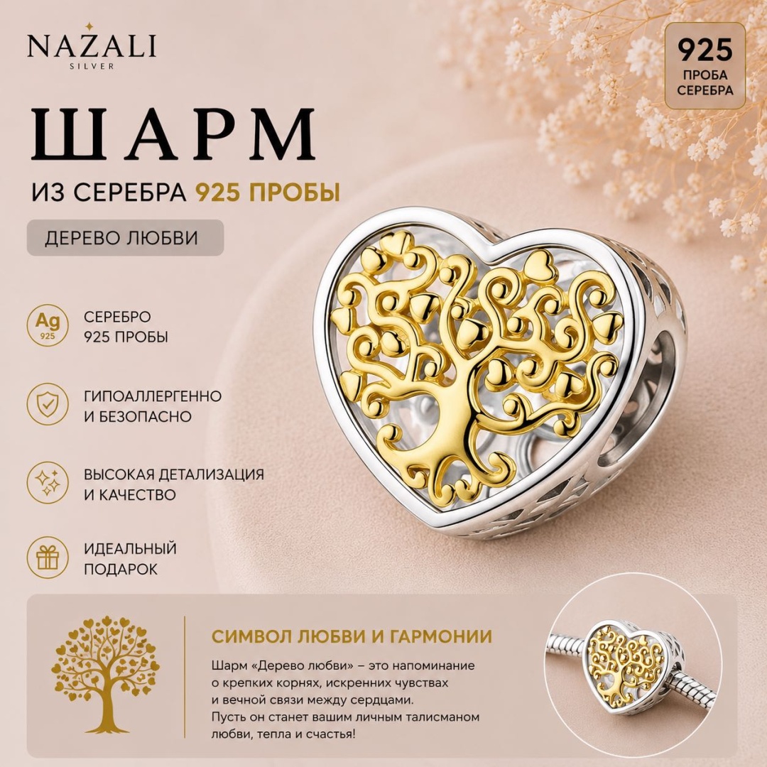 Шарм Nazali silver 129102255 вес 1.5 г серебро, без вставок
