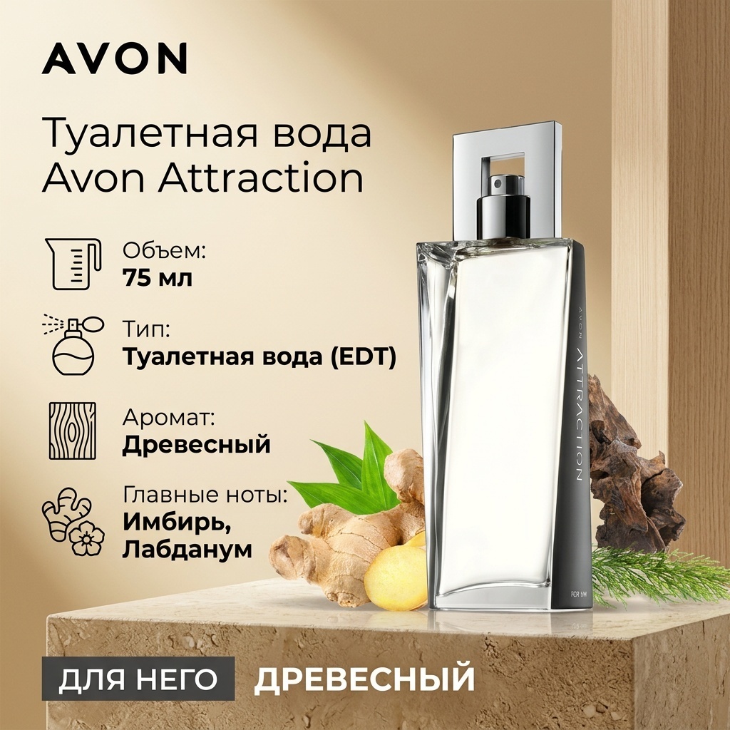 Avon Attraction туалетная вода EDT 75 мл, для мужчин