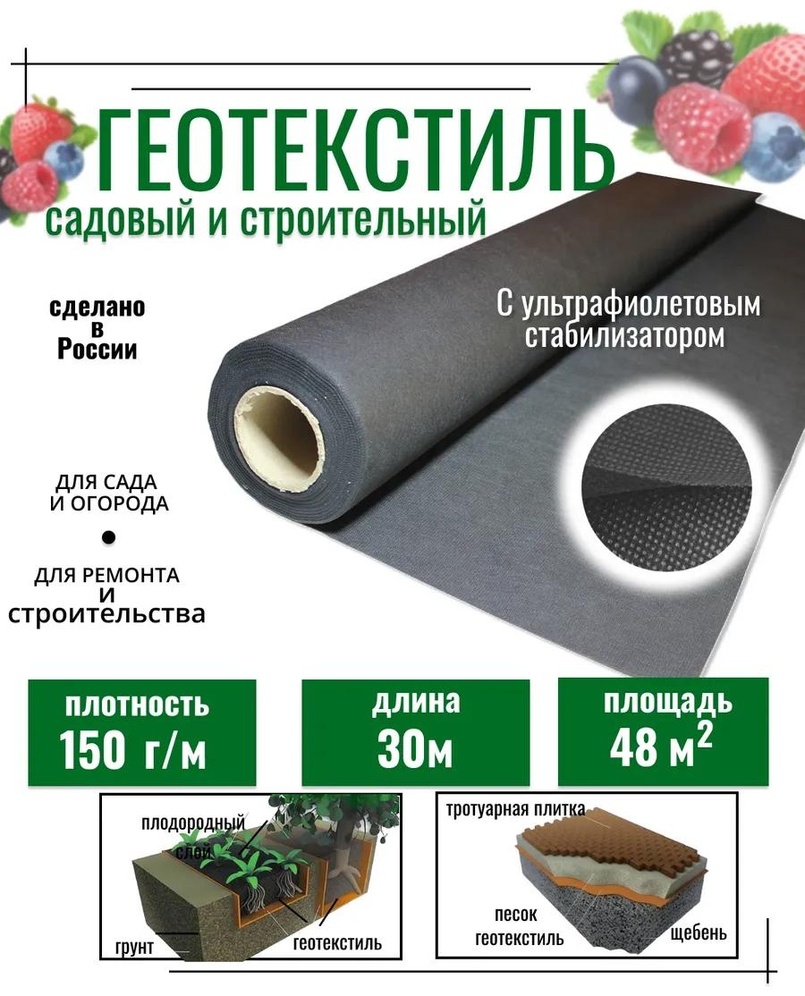 Укрывной материал Гео 2 150 1.6х30, геоткань