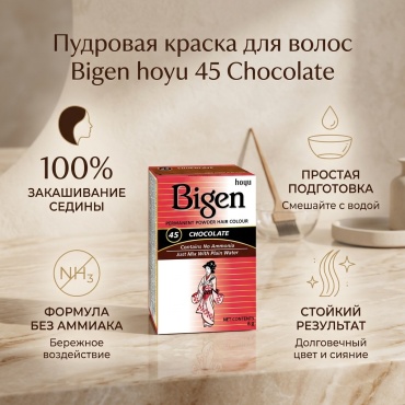 Bigen Hoyu Permanent Powder 45 chocolate пудровая краска 6 мл