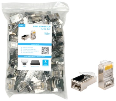 EVO Коннектор экранированный RJ45 Cat.5e, FTP (100 шт), RJ45-3UF