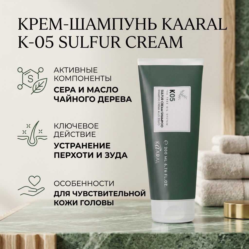Kaaral K-05 Complementary Шампунь на основе серы Sulfur Cream Shampoo 200 мл шампунь 200 мл