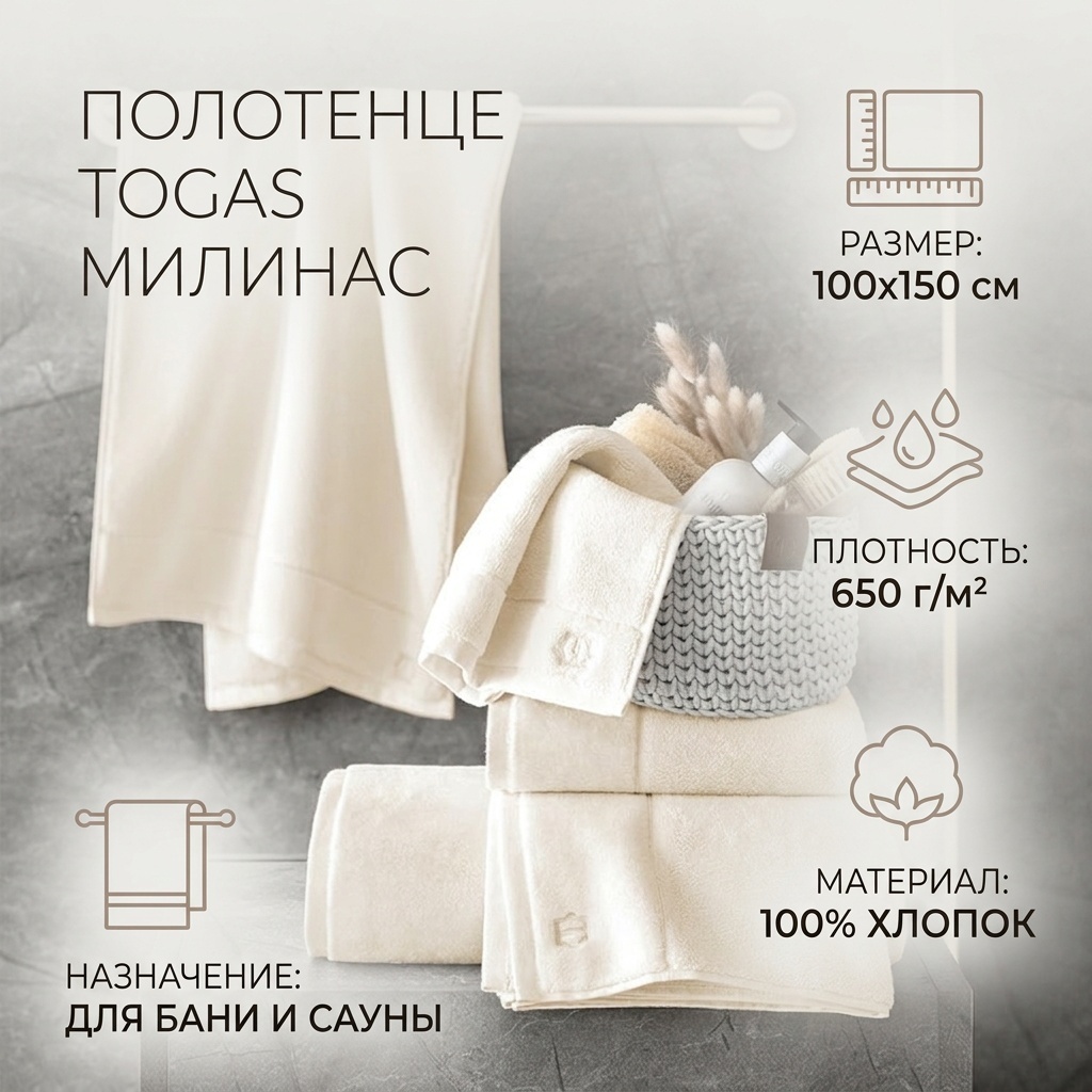 Полотенце Togas 150x100 см, хлопок, 1 шт,