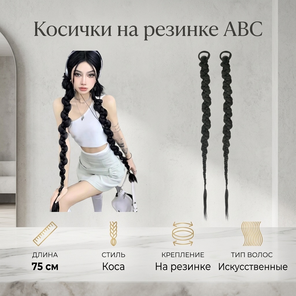 ABC косички на резинке черный для девочки