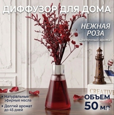 Диффузор с палочками Aulet Верхние ноты: Бергамот, личи, чёрная смородина. Ноты сердца: Жасмин, роза. Базовые ноты: Мёд, кедр, мускус. 50 мл
