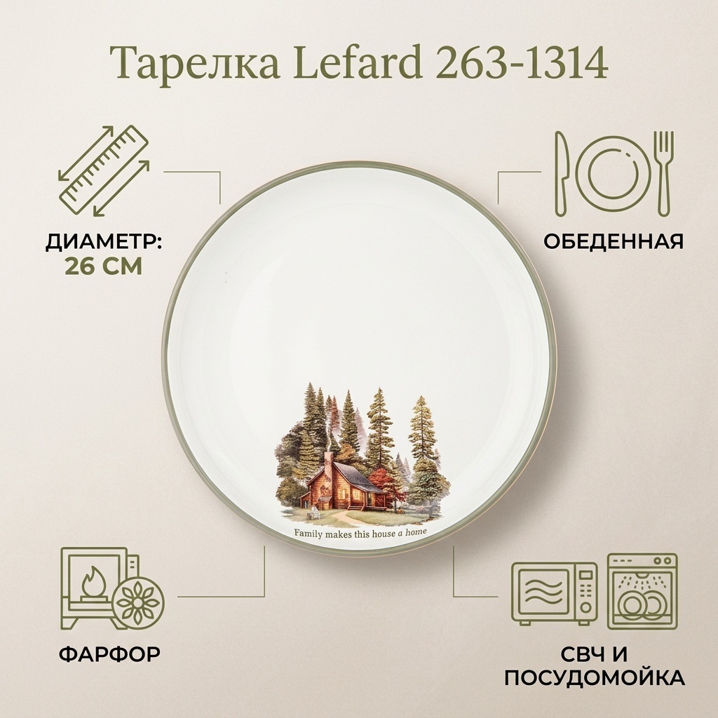 Обеденная тарелка Lefard 26 см, 1 шт, фарфор