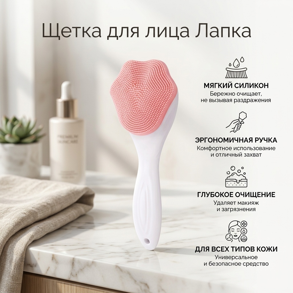 Щетка для лица, для умывания светло-розовый, белый 1 шт