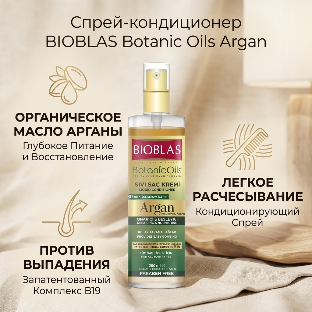 BIOBLAS Botanic Oils Argan спрей-кондиционер 200 мл