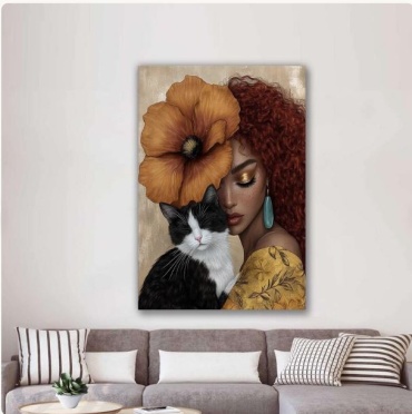 Картина Элегантная женщина с кошкой. на подрамнике theBaiss.com 70x100 см