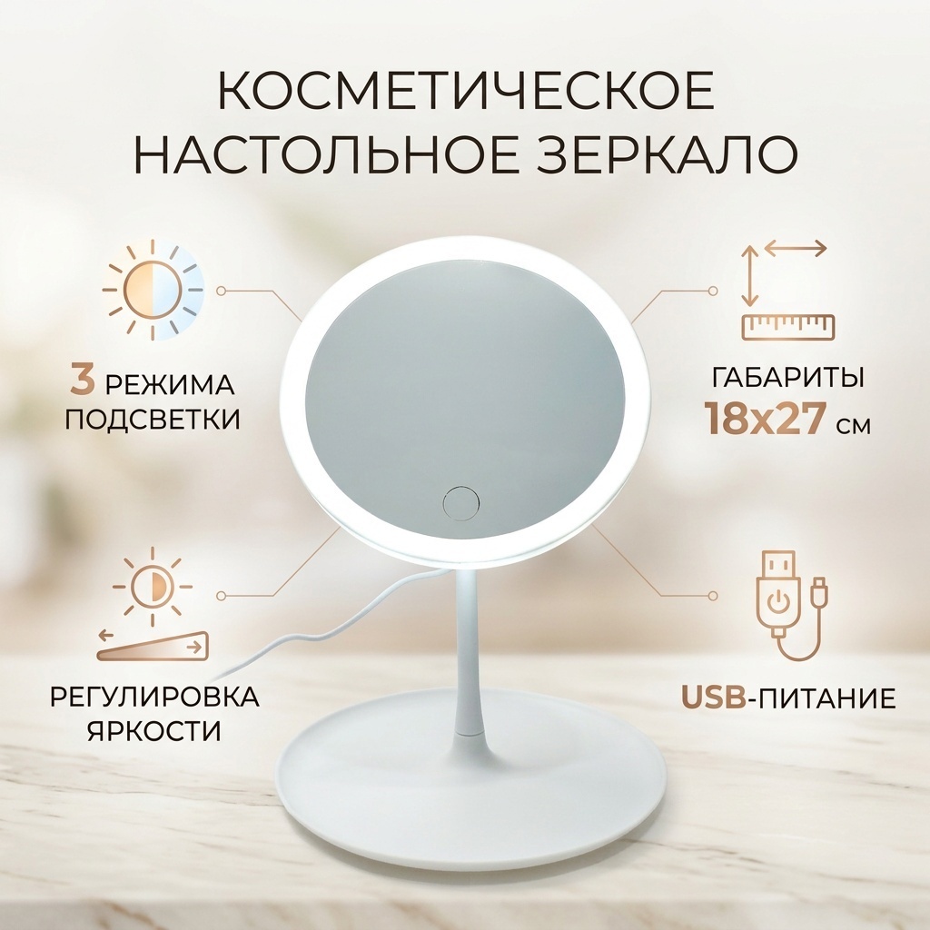 Зеркало настольное косметическое 145373 18х27 см