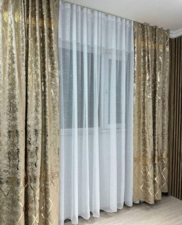 Комплект AIZERE_LUX 400x300 см 3 шт, жаккард, велюр, коричневый