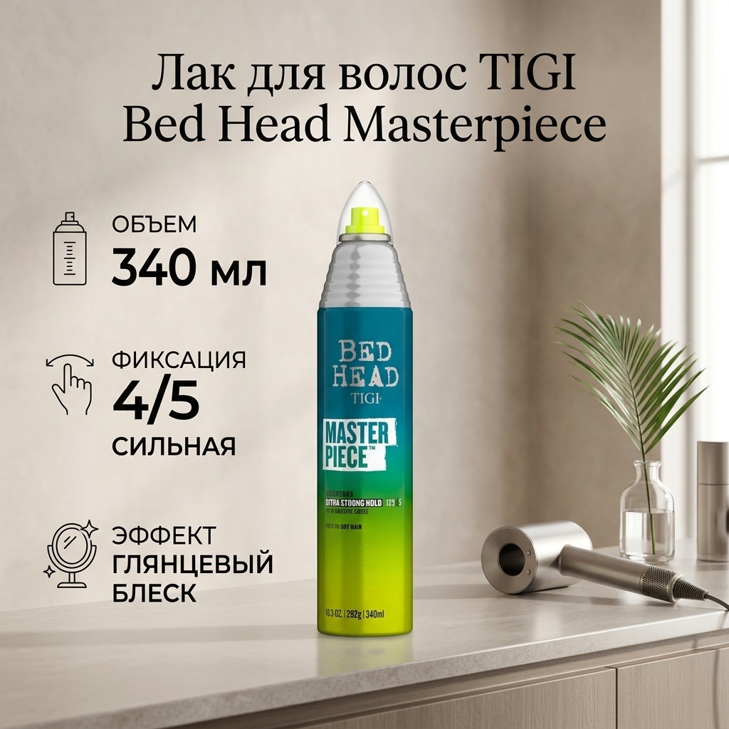 TIGI для блеска и фиксации Bed Head Masterpiece лак сильная фиксация 340 мл