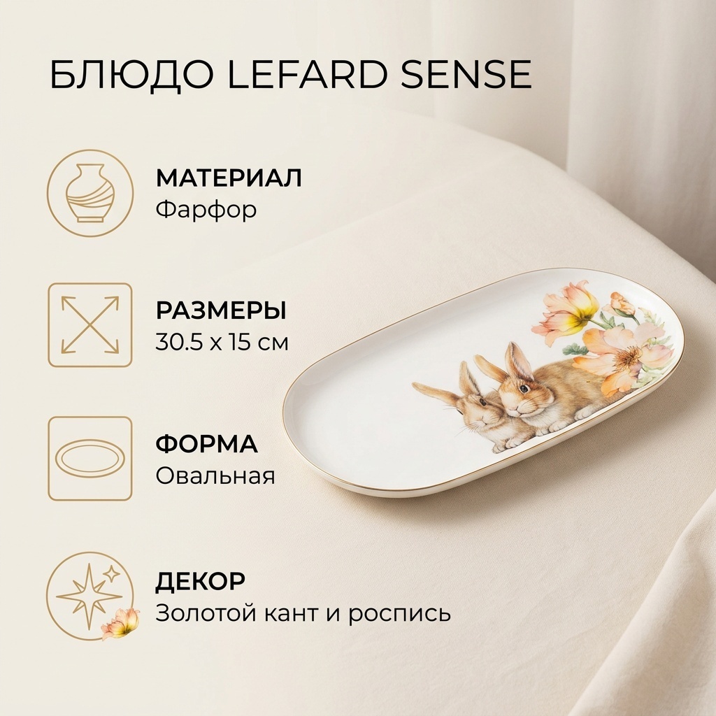 Блюдо Lefard Sense 30.5х15 см, фарфор, 1 шт