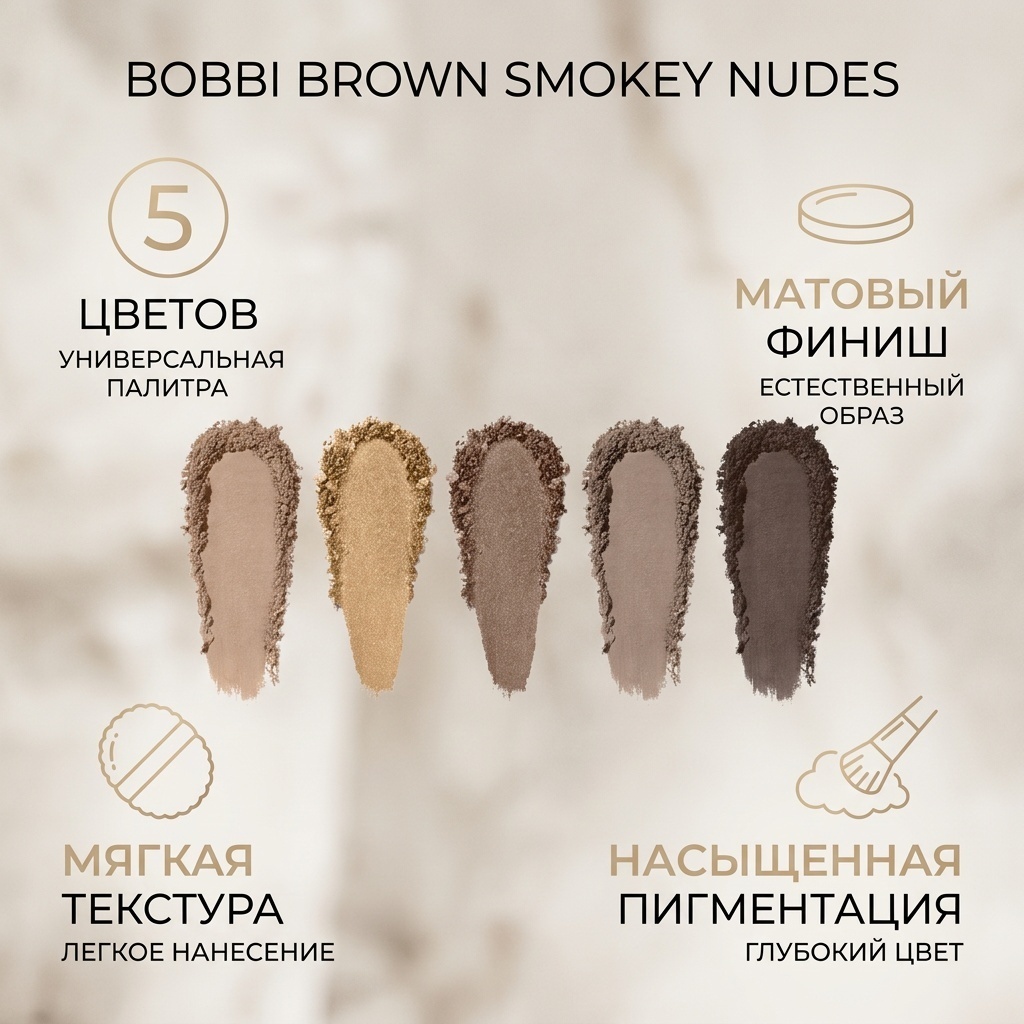 BOBBI BROWN тени прессованные smokey nudes 5
