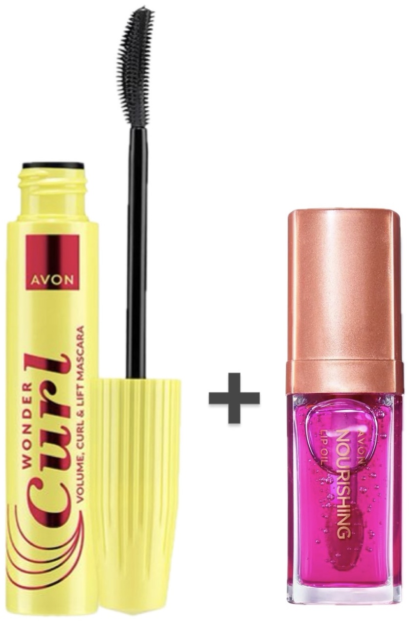 Тушь для ресниц Avon Тушь Wonder Curl и масло для губ Nourishing для объема, удлиняющая черный