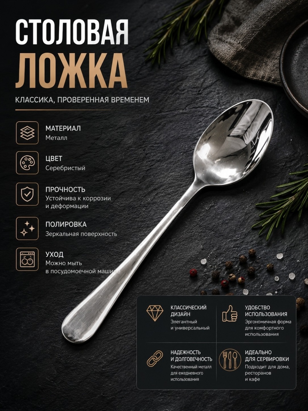 Ложка Posudas 1 шт, серебристый 243400018