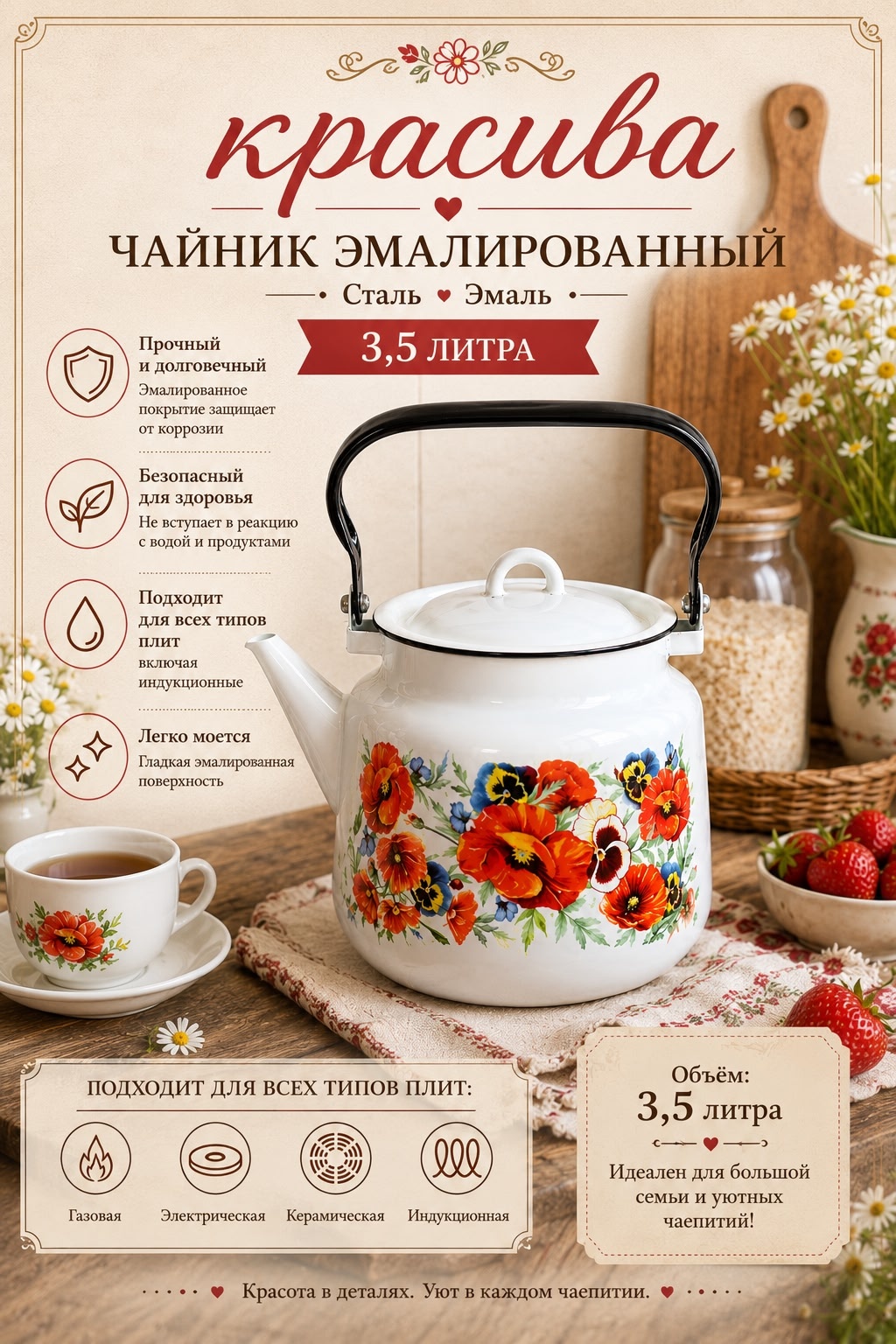 СтальЭмаль чайник 1с26с 3.5 л, эмаль